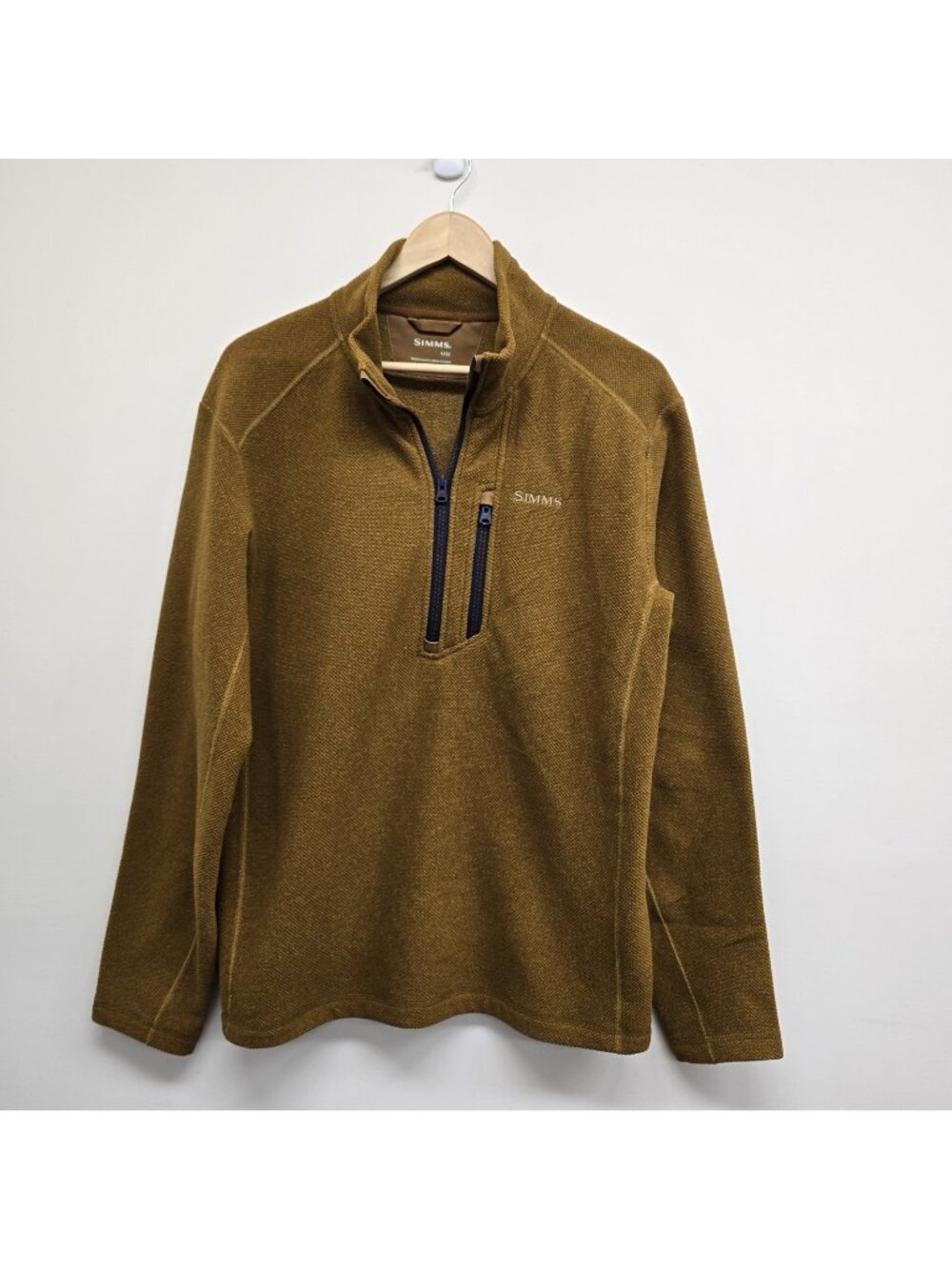 Simms Rivershed 1/4 Zip Fleece Sweater Mens M Fishing Jacket Outdoor Brown